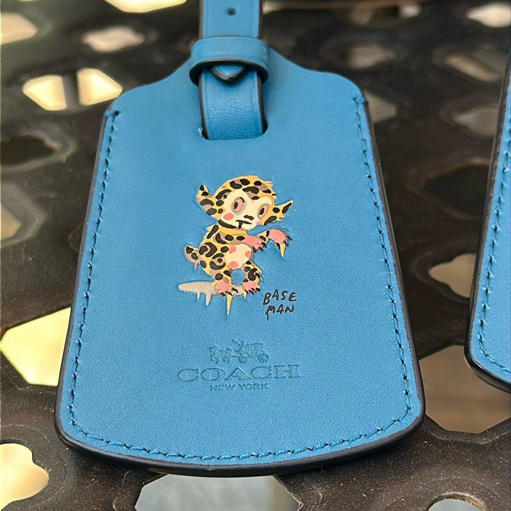 Coach Blue Leather Luggage Tag with Buster Baseman Design